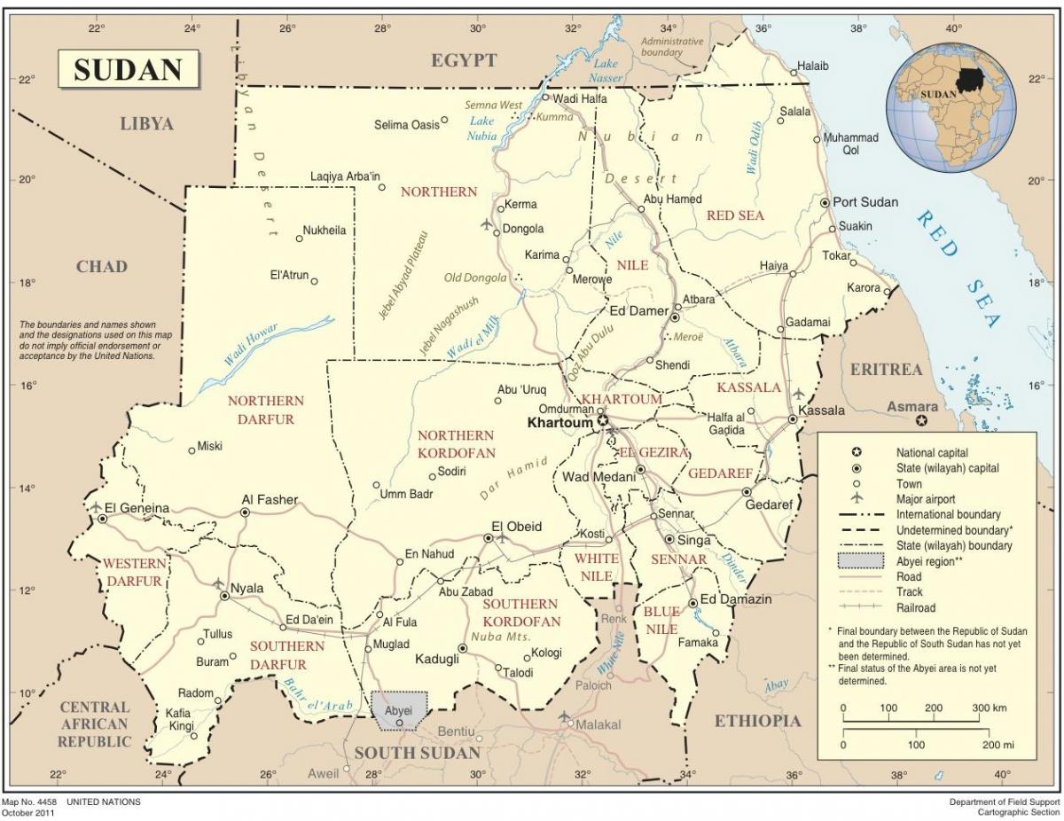 Карта на Судан држави